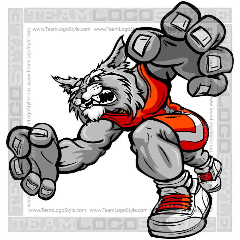 Wrestling Wildcat Cartoon - Vector Clipart Wildcat