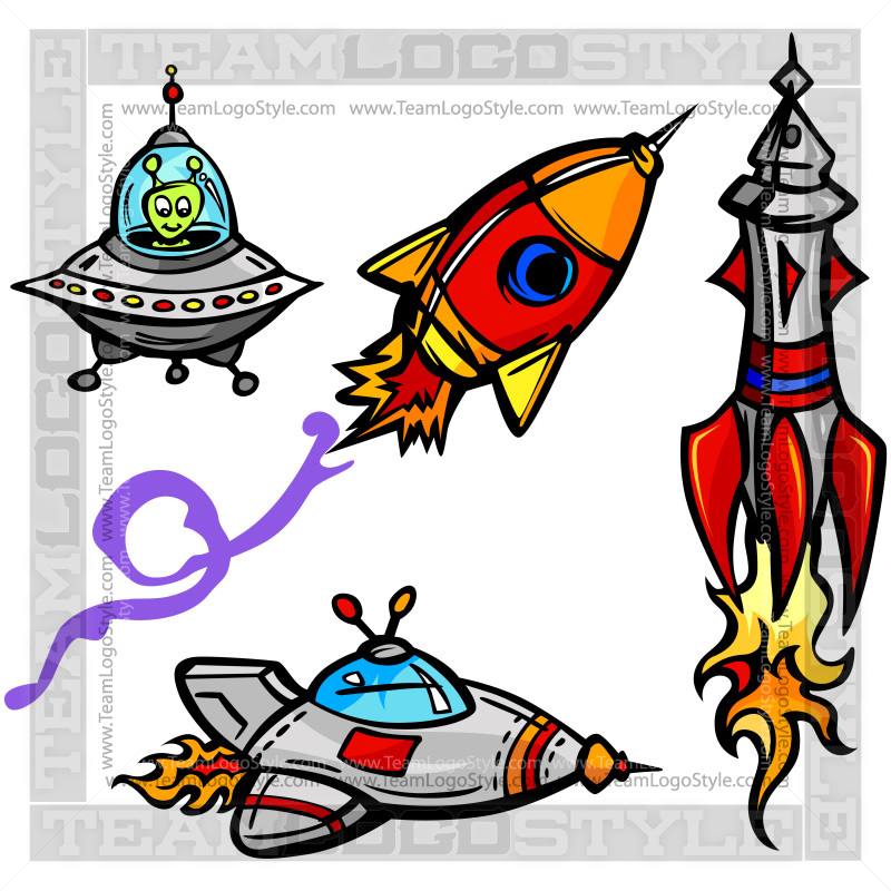 Space Ship Cartoon - Vector Clipart Rocket Ships
