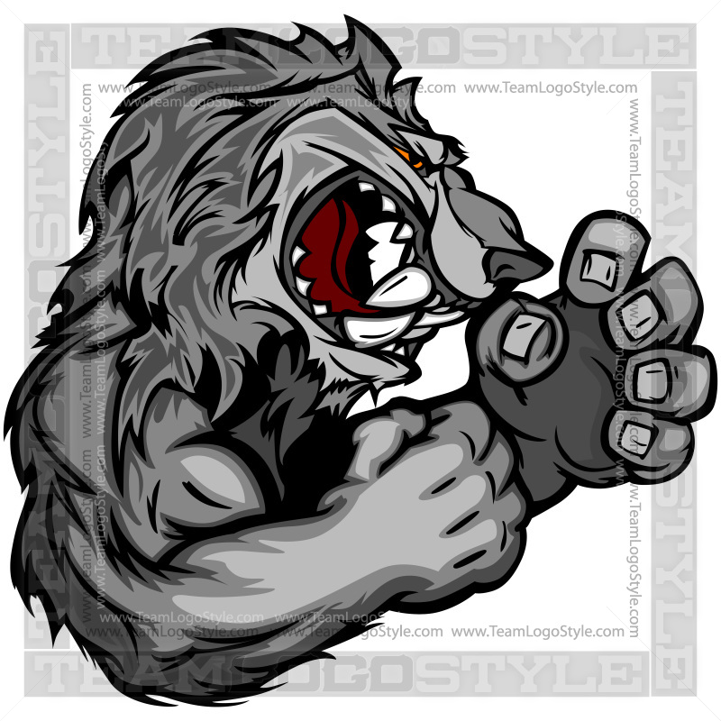Cartoon Wolf with Fighting Hands - Vector Clipart Wolf