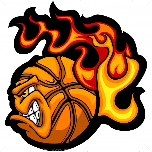 Flaming Basketball Cartoon - Vector Clipart Flaming Basketball