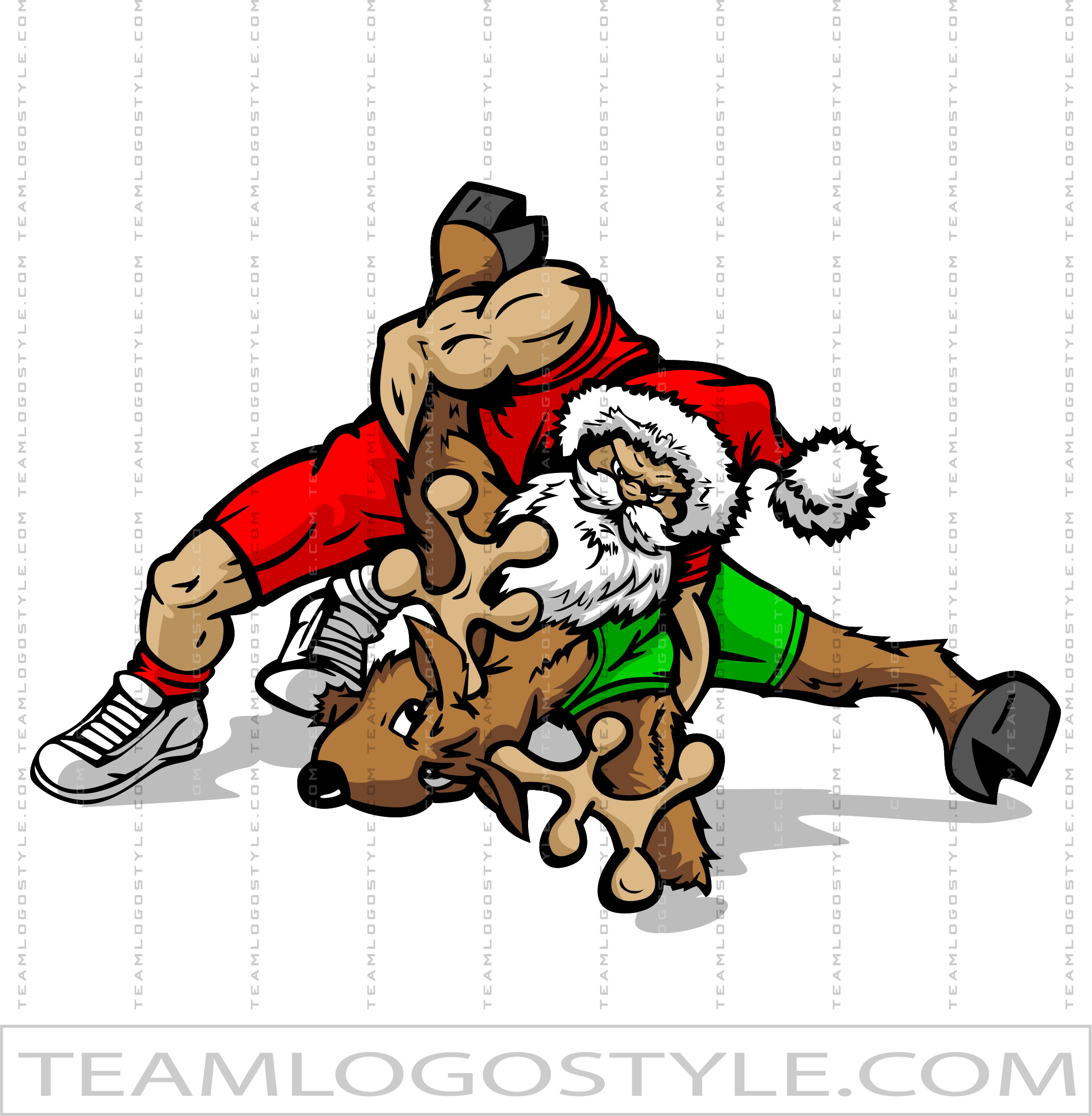 Santa Wrestling Reindeer Vector Clipart Santa/Reindeer